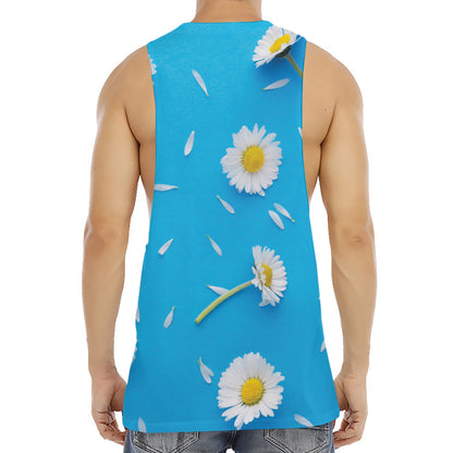 White Daisy Flower Print Men's Muscle Tank Top