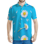 White Daisy Flower Print Men's Polo Shirt