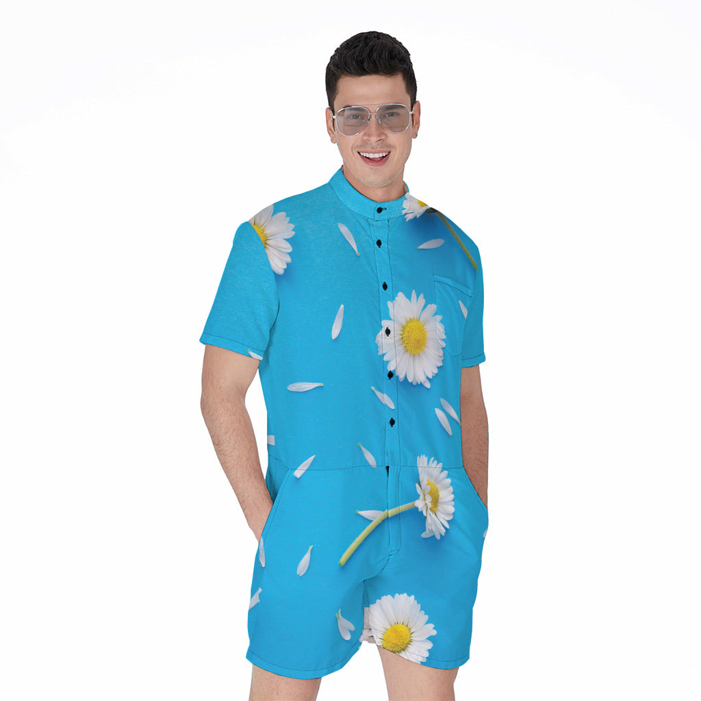 White Daisy Flower Print Men's Rompers