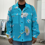 White Daisy Flower Print Men's Shirt Jacket