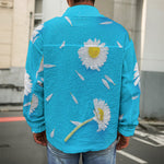 White Daisy Flower Print Men's Shirt Jacket