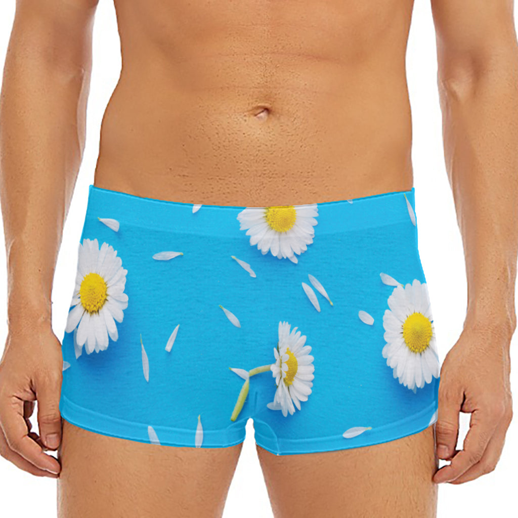 White Daisy Flower Print Men's Short Boxer Briefs