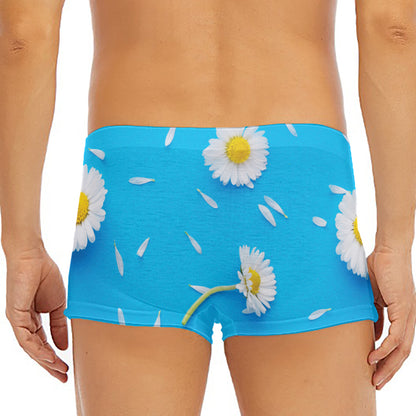 White Daisy Flower Print Men's Short Boxer Briefs