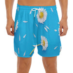 White Daisy Flower Print Men's Split Running Shorts