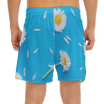 White Daisy Flower Print Men's Split Running Shorts