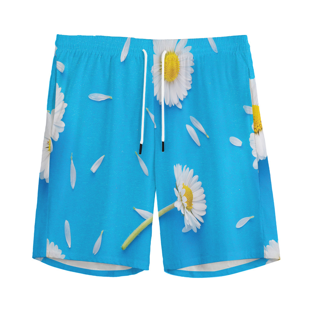 White Daisy Flower Print Men's Sports Shorts