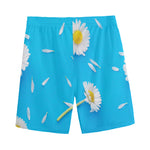 White Daisy Flower Print Men's Sports Shorts