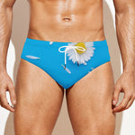 White Daisy Flower Print Men's Swim Briefs