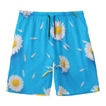 White Daisy Flower Print Men's Swim Trunks