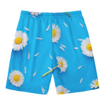White Daisy Flower Print Men's Swim Trunks