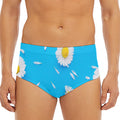 White Daisy Flower Print Men's Triangle Swim Briefs
