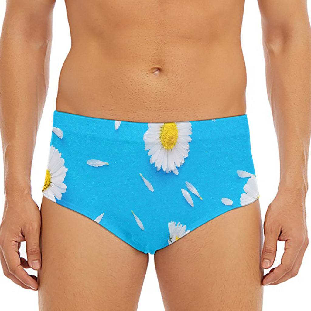 White Daisy Flower Print Men's Triangle Swim Briefs
