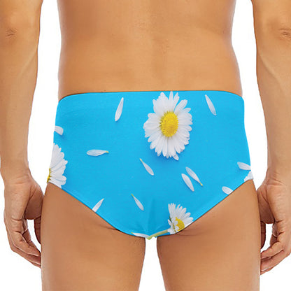 White Daisy Flower Print Men's Triangle Swim Briefs