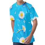 White Daisy Flower Print Men's Velvet T-Shirt