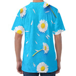 White Daisy Flower Print Men's Velvet T-Shirt