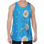 White Daisy Flower Print Men's Velvet Tank Top