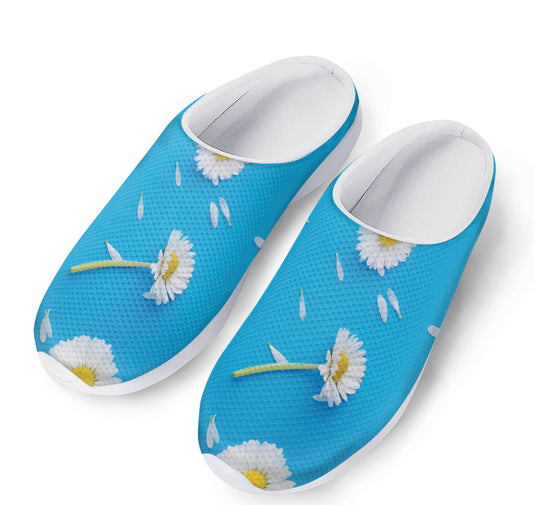 White Daisy Flower Print Mesh Casual Shoes