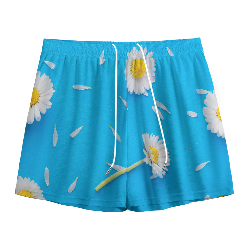 White Daisy Flower Print Mesh Shorts
