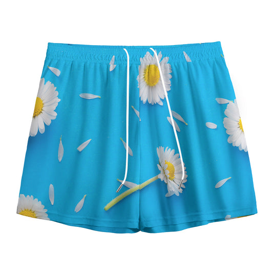 White Daisy Flower Print Mesh Shorts