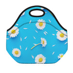 White Daisy Flower Print Neoprene Lunch Bag