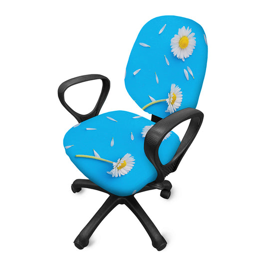 White Daisy Flower Print Office Chair Cover