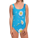 White Daisy Flower Print One Piece Swimsuit