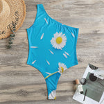 White Daisy Flower Print One Shoulder Bodysuit
