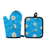White Daisy Flower Print Oven Mitt And Pot Holder Set