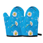 White Daisy Flower Print Oven Mitts