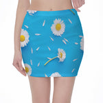 White Daisy Flower Print Pencil Mini Skirt