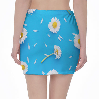 White Daisy Flower Print Pencil Mini Skirt