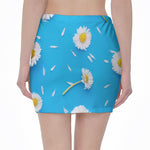 White Daisy Flower Print Pencil Mini Skirt
