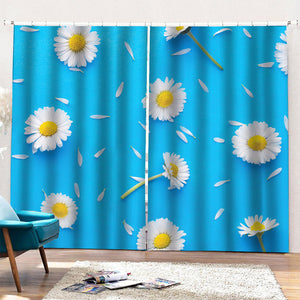 White Daisy Flower Print Pencil Pleat Curtains