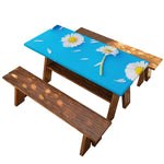 White Daisy Flower Print Picnic Table Cover