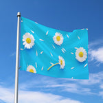 White Daisy Flower Print Polyester Flag
