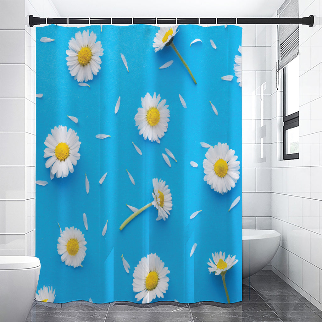 White Daisy Flower Print Premium Shower Curtain