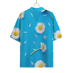 White Daisy Flower Print Rayon Hawaiian Shirt