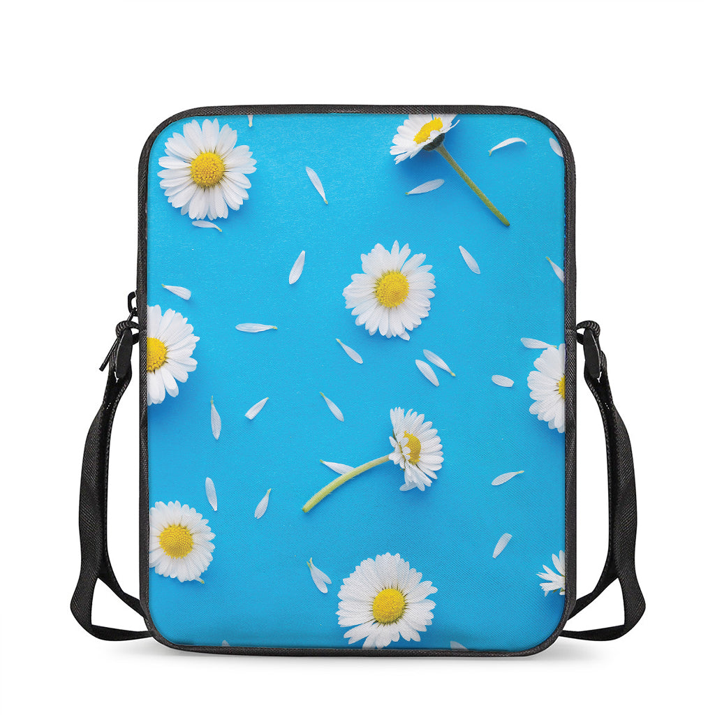 White Daisy Flower Print Rectangular Crossbody Bag