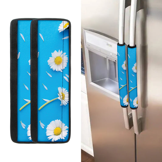 White Daisy Flower Print Refrigerator Handle Covers