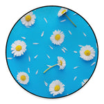 White Daisy Flower Print Round Floor Mat