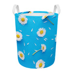 White Daisy Flower Print Round Laundry Basket