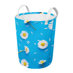 White Daisy Flower Print Round Laundry Basket