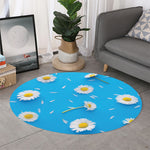 White Daisy Flower Print Round Rug