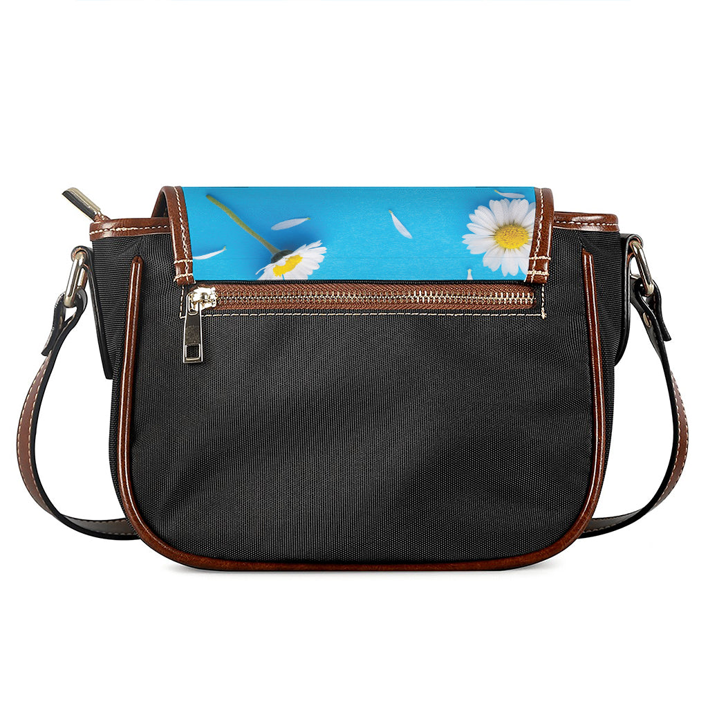 White Daisy Flower Print Saddle Bag