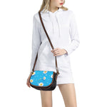 White Daisy Flower Print Saddle Bag