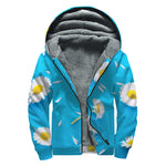 White Daisy Flower Print Sherpa Lined Zip Up Hoodie