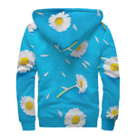 White Daisy Flower Print Sherpa Lined Zip Up Hoodie