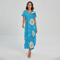 White Daisy Flower Print Short Sleeve Maxi Dress
