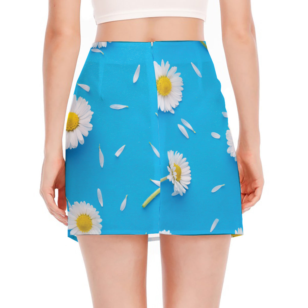 White Daisy Flower Print Side Slit Mini Skirt