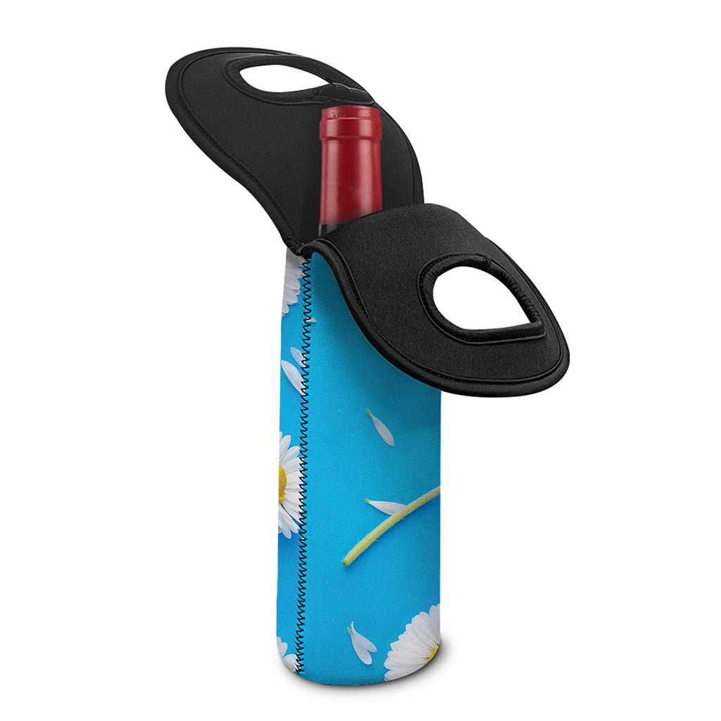 White Daisy Flower Print Single Neoprene Wine Tote